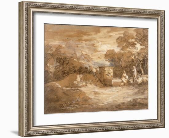 Mountain Landscape with Figures, Sheep and Fountain, C.1785-88-Thomas Gainsborough-Framed Giclee Print