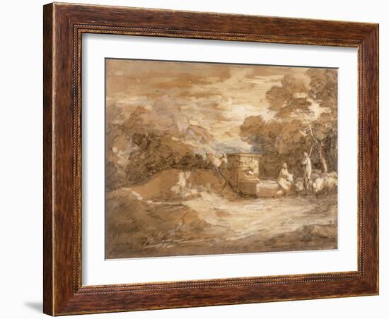 Mountain Landscape with Figures, Sheep and Fountain, C.1785-88-Thomas Gainsborough-Framed Giclee Print