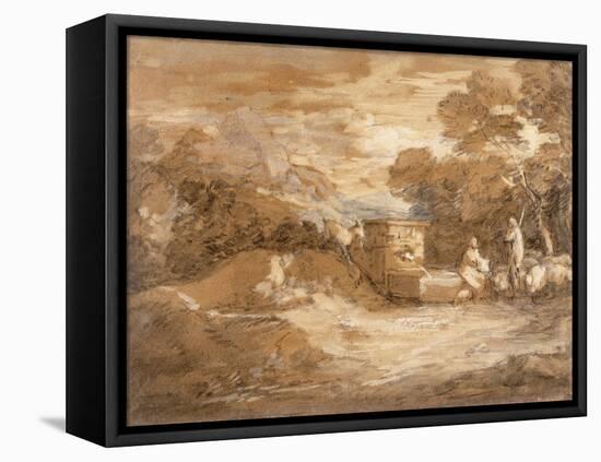 Mountain Landscape with Figures, Sheep and Fountain, C.1785-88-Thomas Gainsborough-Framed Premier Image Canvas