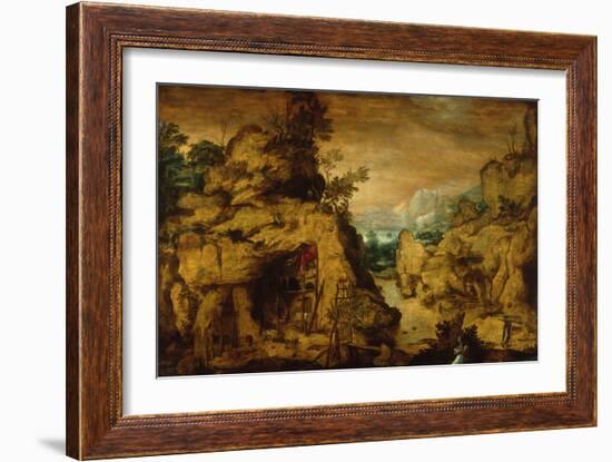 Mountain Landscape with Hermit, 1565-69-Bartholomäus Spranger-Framed Giclee Print