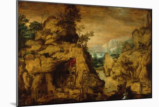 Mountain Landscape with Hermit, 1565-69-Bartholomäus Spranger-Mounted Giclee Print