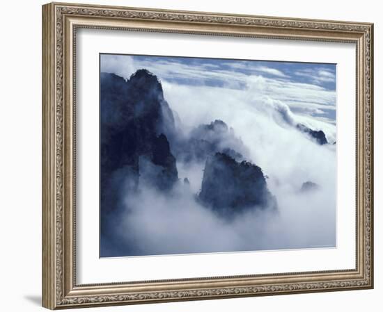 Mountain Peaks in Mist, Mt. Huangshan (Yellow Mountain), China-Keren Su-Framed Photographic Print