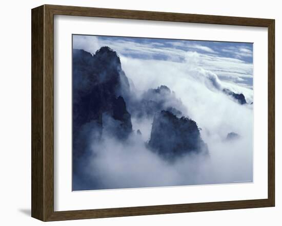 Mountain Peaks in Mist, Mt. Huangshan (Yellow Mountain), China-Keren Su-Framed Photographic Print