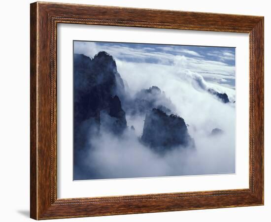 Mountain Peaks in Mist, Mt. Huangshan (Yellow Mountain), China-Keren Su-Framed Photographic Print