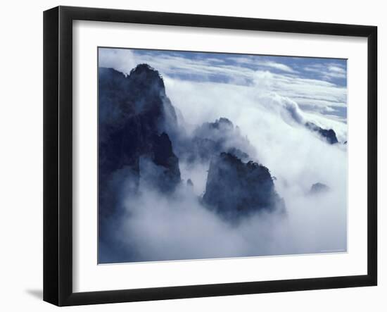 Mountain Peaks in Mist, Mt. Huangshan (Yellow Mountain), China-Keren Su-Framed Photographic Print