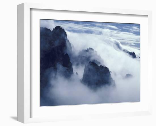 Mountain Peaks in Mist, Mt. Huangshan (Yellow Mountain), China-Keren Su-Framed Photographic Print