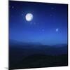 Mountain Range on a Misty Night with Moon, Starry Sky and Falling Meteorite-null-Mounted Photographic Print