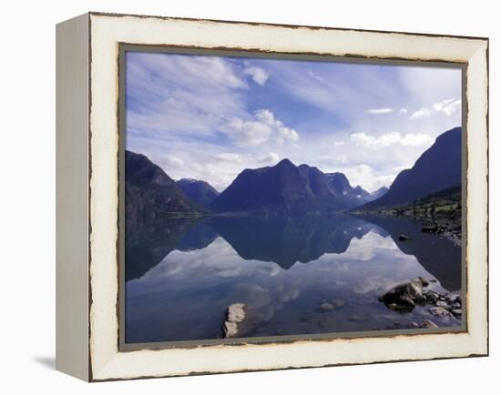 Mountain Reflecting in Fjord Waters, Norway-Michele Molinari-Framed Premier Image Canvas