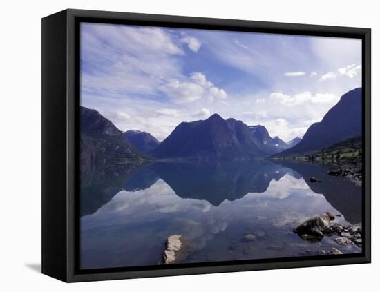 Mountain Reflecting in Fjord Waters, Norway-Michele Molinari-Framed Premier Image Canvas