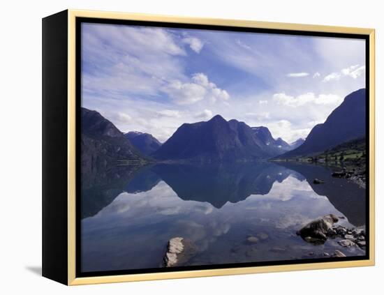 Mountain Reflecting in Fjord Waters, Norway-Michele Molinari-Framed Premier Image Canvas