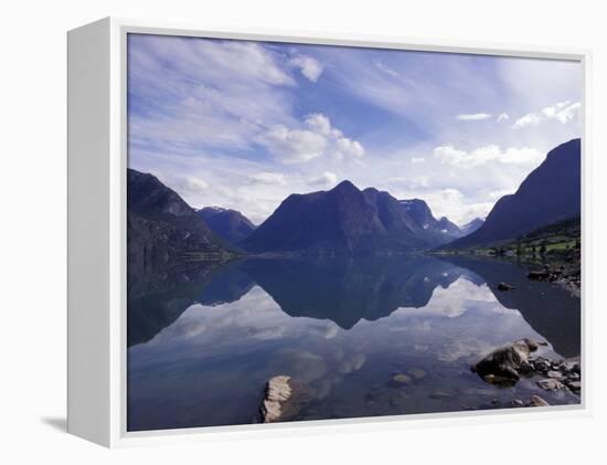 Mountain Reflecting in Fjord Waters, Norway-Michele Molinari-Framed Premier Image Canvas