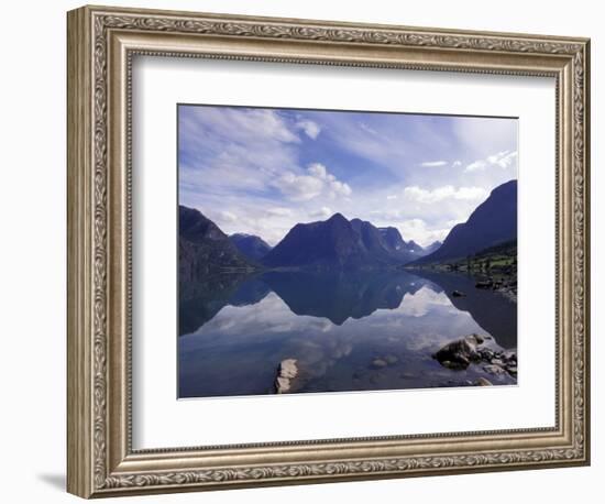 Mountain Reflecting in Fjord Waters, Norway-Michele Molinari-Framed Photographic Print