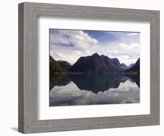 Mountain Reflecting in Fjord Waters, Norway-Michele Molinari-Framed Photographic Print