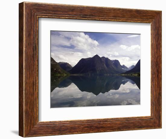 Mountain Reflecting in Fjord Waters, Norway-Michele Molinari-Framed Photographic Print