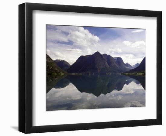 Mountain Reflecting in Fjord Waters, Norway-Michele Molinari-Framed Photographic Print