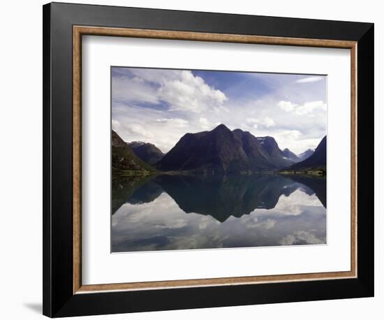 Mountain Reflecting in Fjord Waters, Norway-Michele Molinari-Framed Photographic Print