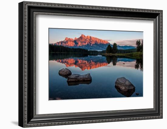 Mountain Reflection in Lake Minnewanka-JamesWheeler-Framed Photographic Print