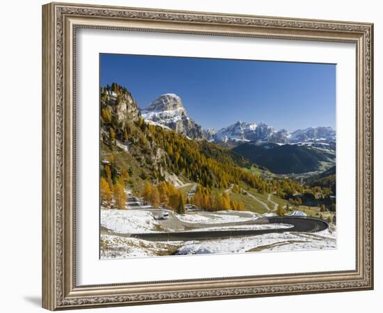 Mountain Road Leading Up to Grodner Joch, Passo Gardena from Gader Valley, Val Badia in Dolomites-Martin Zwick-Framed Photographic Print