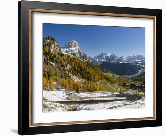 Mountain Road Leading Up to Grodner Joch, Passo Gardena from Gader Valley, Val Badia in Dolomites-Martin Zwick-Framed Photographic Print