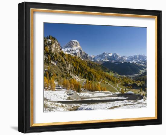 Mountain Road Leading Up to Grodner Joch, Passo Gardena from Gader Valley, Val Badia in Dolomites-Martin Zwick-Framed Photographic Print