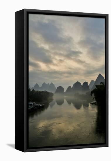 Mountain Scenic at Sunset Along the Li River Near Yangshuo, China-Darrell Gulin-Framed Premier Image Canvas
