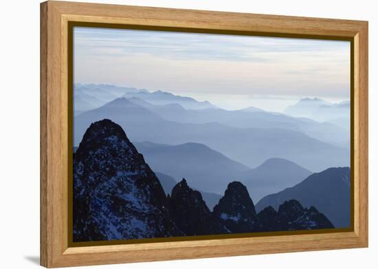 Mountain Silhouette, Aiguilles Rouges, Chamonix, Haute-Savoie, French Alps, France, Europe-Christian Kober-Framed Premier Image Canvas