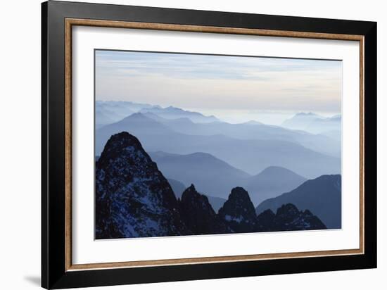 Mountain Silhouette, Aiguilles Rouges, Chamonix, Haute-Savoie, French Alps, France, Europe-Christian Kober-Framed Photographic Print