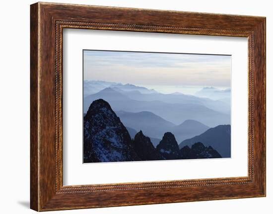 Mountain Silhouette, Aiguilles Rouges, Chamonix, Haute-Savoie, French Alps, France, Europe-Christian Kober-Framed Photographic Print