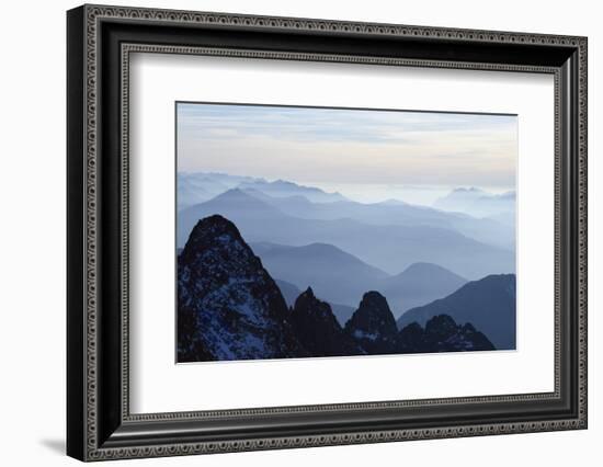 Mountain Silhouette, Aiguilles Rouges, Chamonix, Haute-Savoie, French Alps, France, Europe-Christian Kober-Framed Photographic Print