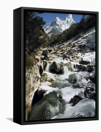 Mountain Stream and Peaks Beyond, Himalayas, Nepal-David Beatty-Framed Premier Image Canvas