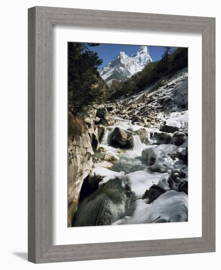 Mountain Stream and Peaks Beyond, Himalayas, Nepal-David Beatty-Framed Photographic Print