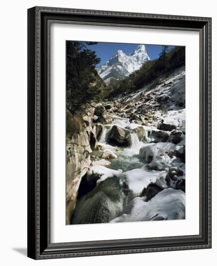 Mountain Stream and Peaks Beyond, Himalayas, Nepal-David Beatty-Framed Photographic Print