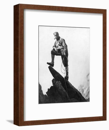 Mountaineer Takes A Break (b/w photo)-null-Framed Photographic Print