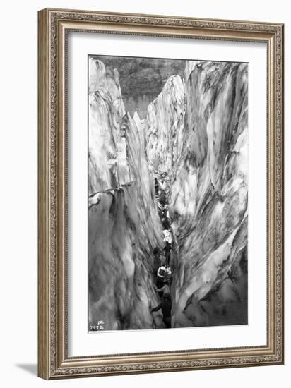 Mountaineering Party in Bottom of Crevasse, ca. 1905-Ashael Curtis-Framed Giclee Print