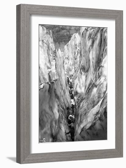 Mountaineering Party in Bottom of Crevasse, ca. 1905-Ashael Curtis-Framed Giclee Print