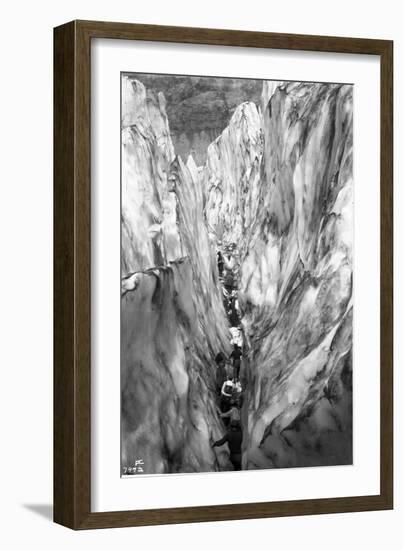 Mountaineering Party in Bottom of Crevasse, ca. 1905-Ashael Curtis-Framed Giclee Print