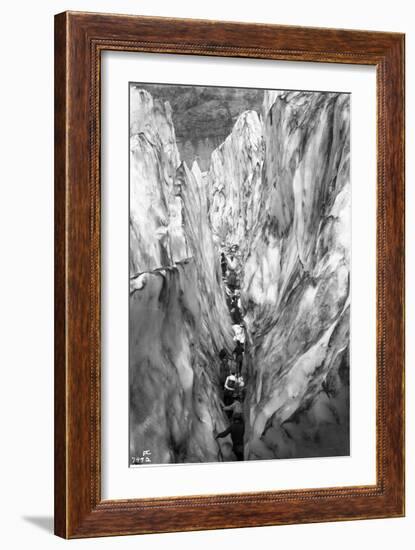 Mountaineering Party in Bottom of Crevasse, ca. 1905-Ashael Curtis-Framed Giclee Print