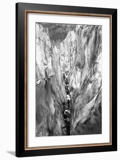 Mountaineering Party in Bottom of Crevasse, ca. 1905-Ashael Curtis-Framed Giclee Print