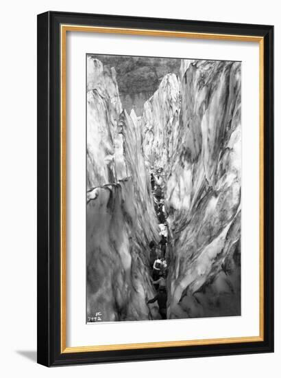 Mountaineering Party in Bottom of Crevasse, ca. 1905-Ashael Curtis-Framed Giclee Print