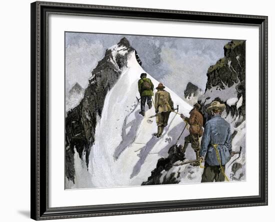 Mountaineers on a Couloir in the Alps, Circa 1890-null-Framed Giclee Print