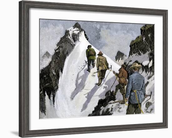 Mountaineers on a Couloir in the Alps, Circa 1890-null-Framed Giclee Print