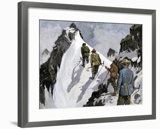 Mountaineers on a Couloir in the Alps, Circa 1890-null-Framed Giclee Print