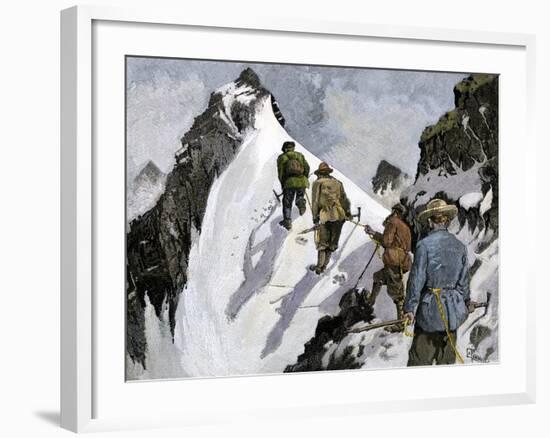 Mountaineers on a Couloir in the Alps, Circa 1890-null-Framed Giclee Print