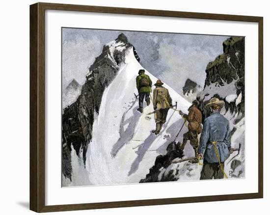 Mountaineers on a Couloir in the Alps, Circa 1890-null-Framed Giclee Print