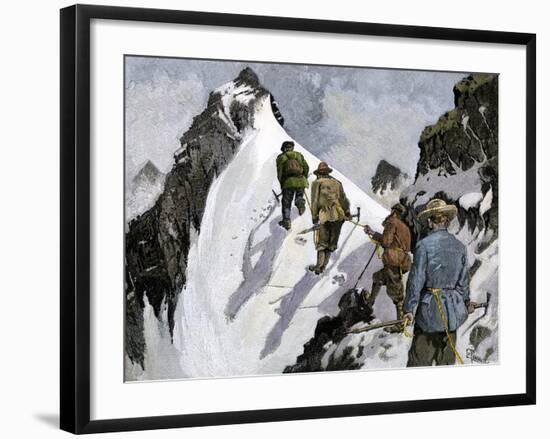 Mountaineers on a Couloir in the Alps, Circa 1890-null-Framed Giclee Print