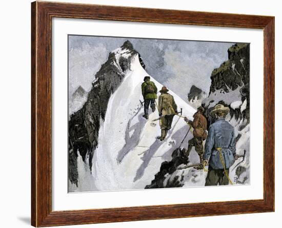 Mountaineers on a Couloir in the Alps, Circa 1890-null-Framed Giclee Print