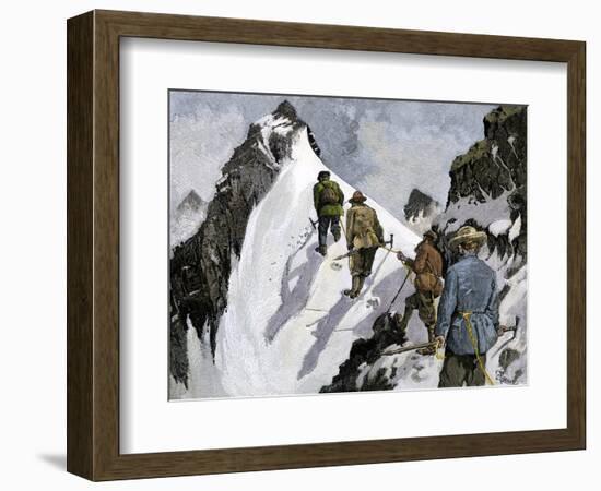 Mountaineers on a Couloir in the Alps, Circa 1890-null-Framed Giclee Print