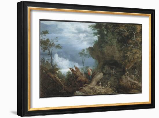 Mountainous Landscape with an Entrance to a Mine, C.1612-13 (Oil on Beech Panel)-Roelandt Jacobsz Savery-Framed Giclee Print