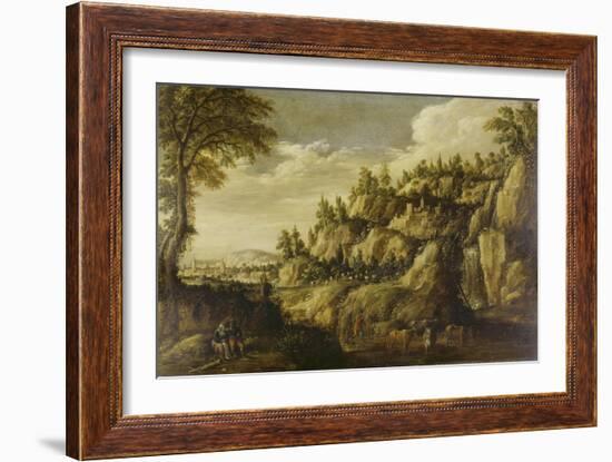 Mountainous Landscape with Town and Resting Couple, Ca. 1610-Marten Ryckaert-Framed Giclee Print