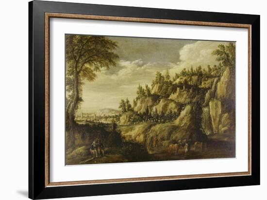 Mountainous Landscape with Town and Resting Couple, Ca. 1610-Marten Ryckaert-Framed Giclee Print